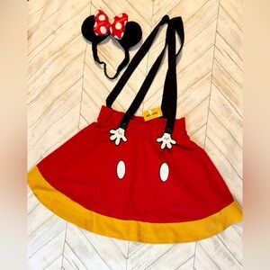 Disney Mickey Skirt L Suspender Hot Topic NEW with Matching Minnie Ears Headband